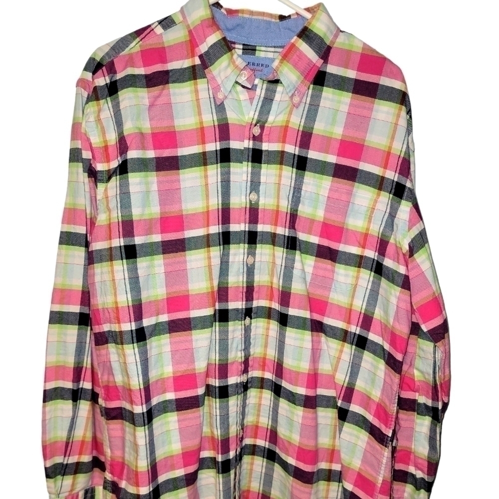 Saddlebred size large plaid shirt bright and colorful button down shirt